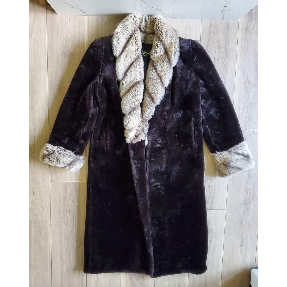 VTG Mob Wife Faux Fur Coat M Brown Long Made in USA Carrie Bradshaw Monterey